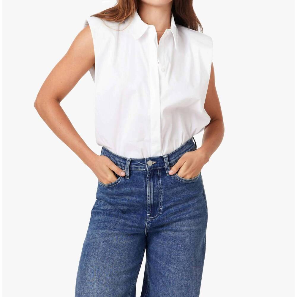 NEW HABITUAL sleevless shoulder pad shirt in white